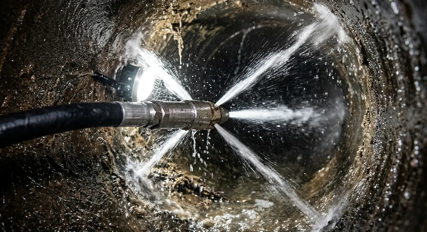 High-pressure hydro jetting nozzle cleaning sewer pipe for Sewer Cleanout in Roma